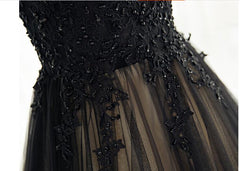Party Dress Fall, Elegant High Neck Swee Train Rhinestone Prom Dress, Black Formal Dress