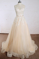 Wedding Dresses Shop, Elegant Long A-line Appliques Lace Tulle Wedding Dress
