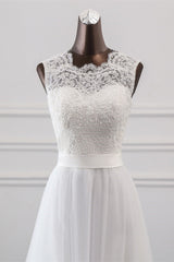 Wedding Dresse Beach, Elegant Long A-line Jewel Tulle Appliques Lace Wedding Dress