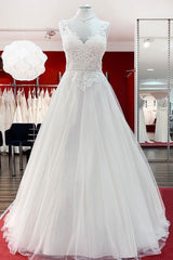 Wedding Dress Shops, Elegant Long A-line Princess Tulle Sweetheart Ruffles Wedding Dress