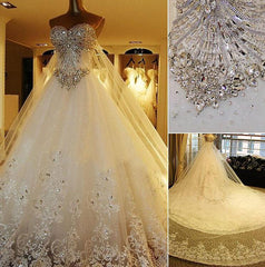 Wedding Dress 2024, Elegant Long A Line Sweetheart Appliques Crystal Beading Wedding Dress