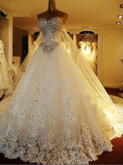 Wedding Dress Styles 2024, Elegant Long A Line Sweetheart Appliques Crystal Beading Wedding Dress