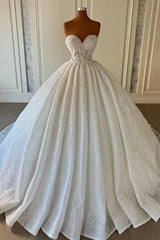 Wedding Dress Colored, Elegant Long Ball Gown Sweetheart Sleeveless Sequined Tulle Lace Wedding Dresses