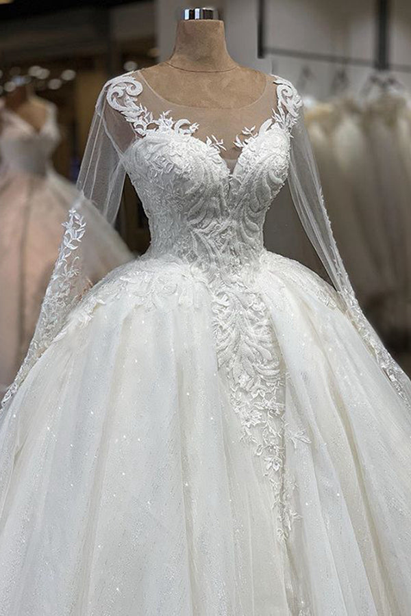 Wedding Dresses With Shoes, Elegant Long Ball Gown Sweetheart Tulle Wedding Dress with Sleeves