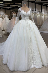Weddings Dress Online, Elegant Long Ball Gown Sweetheart Tulle Wedding Dress with Sleeves