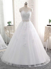 Wedding Dresses Sexy, Elegant Long Ball Gown Tulle Lace-Up White Wedding Dresses