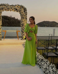 Elegante lange groene halve mouwen prom -jurk 22e verjaardag outfits