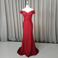 Formal Dress Outfits, Elegant Long Mermaid Spandex Off Shoulder Party Dress, Wine Red Bridesmaid Dress