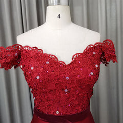 Formal Dress Gown, Elegant Long Mermaid Spandex Off Shoulder Party Dress, Wine Red Bridesmaid Dress