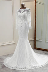 Wedding Dress Elegant Simple, Elegant Long Mermaid Tulle Jewel Wedding Dress with Sleeves