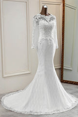 Wedding Dress Under 5003, Elegant Long Mermaid Tulle Jewel Wedding Dress with Sleeves
