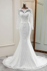 Wedding Dress Classy Elegant, Elegant Long Mermaid Tulle Jewel Wedding Dress with Sleeves