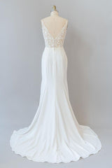 Weddings Dress Styles, Elegant Long Mermaid V-neck Lace Backless Wedding Dress