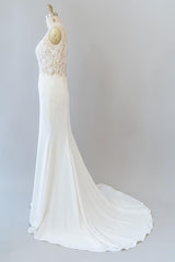 Wedding Dresses Styles, Elegant Long Mermaid V-neck Lace Backless Wedding Dress