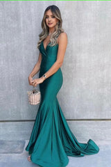 Elegant Mermaid Green Long Prom Dresses Formal Dress