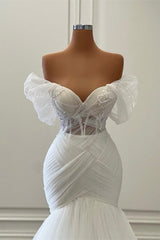 Wedding Dresses Gowns, Elegant Off the Shoulder Floor Length Mermaid Tulle Wedding Dress