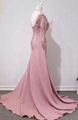 Party Dresses For 14 Year Olds, Elegant Pink Long Sleeves Lace Applique Long Party Dress, Pink Prom Dress