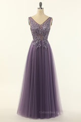 Bridesmaid Dresses Fall Color, Elegant Purple A-line Tulle Long Formal Dress