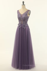 Bridesmaid Dress Fall Colors, Elegant Purple A-line Tulle Long Formal Dress
