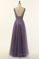 Bridesmaid Dresses Orange, Elegant Purple A-line Tulle Long Formal Dress