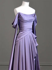 Prom Gown, Elegant Purple Satin Prom Dress, Draped Bodice Formal Party Dress