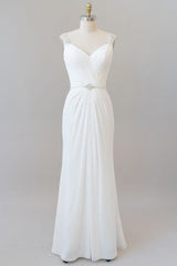 Wedding Dresses Lace Simple, Elegant Ruffle Beading Chiffon Sheath Wedding Dress