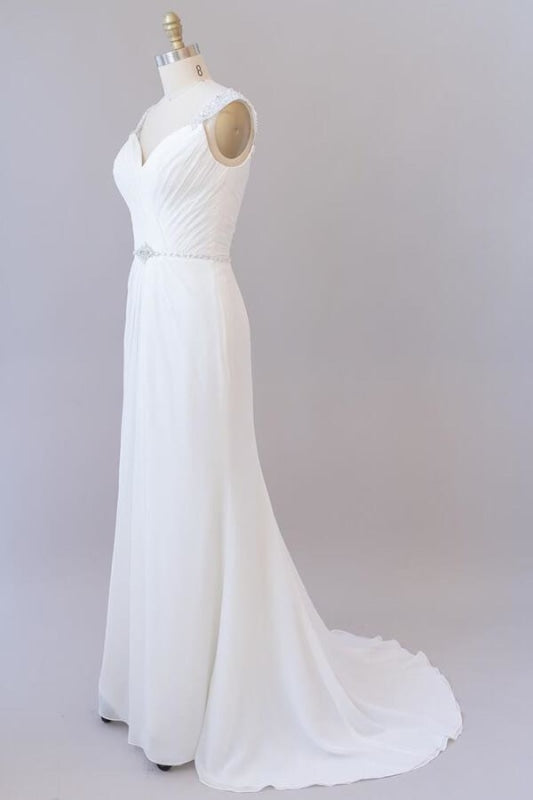 Wedding Dress Lace Simple, Elegant Ruffle Beading Chiffon Sheath Wedding Dress