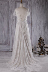 Wedding Dress Elegant Classy, Elegant Short Sleeve A-line Lace Wedding Dress