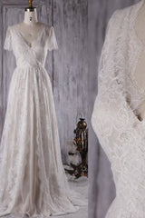 Wedding Dresses Elegant Simple, Elegant Short Sleeve A-line Lace Wedding Dress