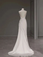 Wedding Dressed Under 1000, Elegant Spaghetti Straps Sheath Simple Silk Satin Wedding Dress Floor Length