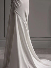 Wedding Dress Winter, Elegant Spaghetti Straps Sheath Simple Silk Satin Wedding Dress Floor Length