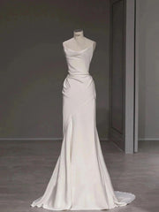 Wedding Dress Boutique, Elegant Spaghetti Straps Sheath Simple Silk Satin Wedding Dress Floor Length