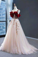 Prom Dresses For Girls, Elegant Straps Tulle with Velvet Red Long Prom Formal Dress,Maxi Dresses