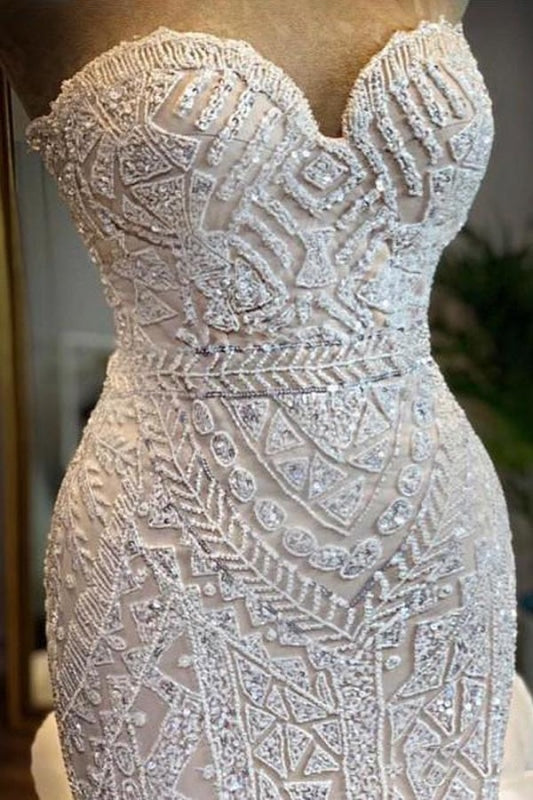 Wedding Dresses Inspired, Elegant Sweetheart Lace Up Crystal Mermaid Wedding Dresses