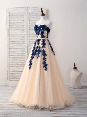 Bridesmaid Dress Orange, Elegant Sweetheart Tulle Lace Applique Blue Long Prom Dresses