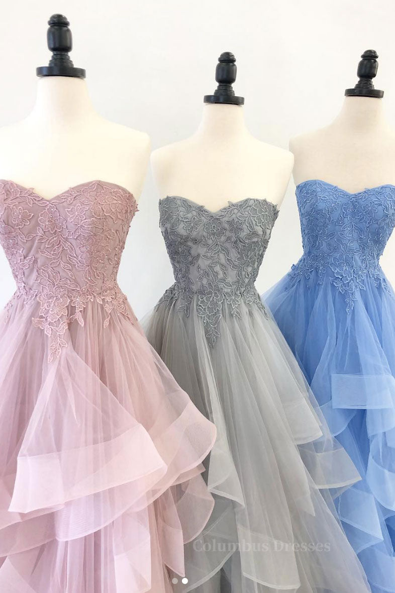 Couture Gown, Elegant sweetheart tulle lace long prom dress tulle formal dress