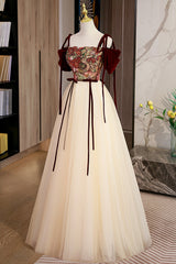 Long Dress Outfit, Elegant Tulle Embroidery Long Evening Dress, Cute Off the Shoulder Party Dress