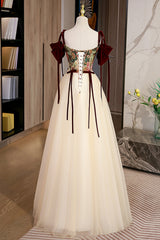 Long Formal Dress, Elegant Tulle Embroidery Long Evening Dress, Cute Off the Shoulder Party Dress
