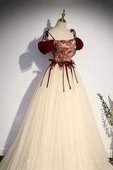 Formal Dresses And Gowns, Elegant Tulle Embroidery Long Evening Dress, Off the Shoulder Party Dress