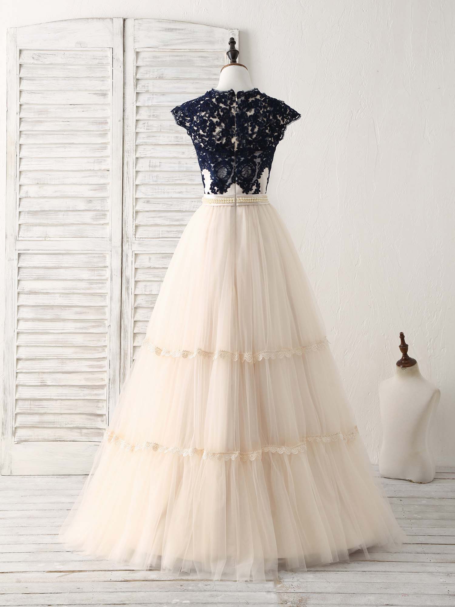Floral Dress, Elegant Tulle Lace Applique Long Prom Dress Tulle Evening Dress