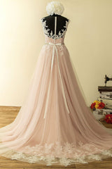 Formal Dress Party Wear, Elegant Tulle Lace Long Prom Dress, A-Line Scoop Neckline Evening Dress