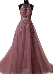 Party Dress Inspo, Elegant tulle lace long prom dress, lace evening dress