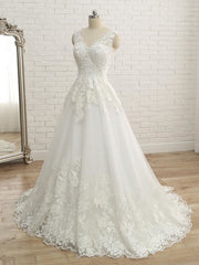 Wedding Dress Strap, Elegant V-Neck Lace Ball Gown Wedding Dresses