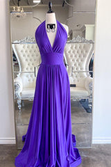 Bridesmaides Dresses Summer, Elegant V Neck Purple Long Prom Dress,Formal Dinner Dresses