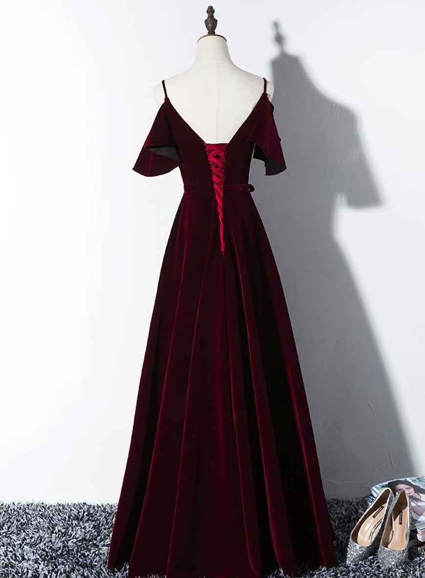 Evening Dresses And Gowns, Elegant Velvet Long Bridesmaid Dress , Charming Party Gowns