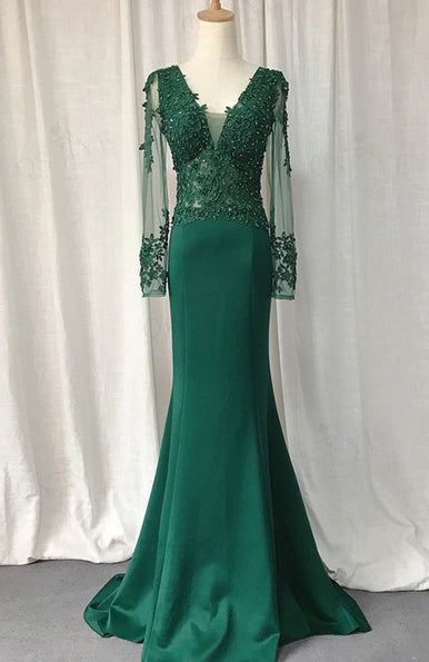 Homecoming Dress Stores, V-Neck Lace Top Mermaid Long Prom Dress