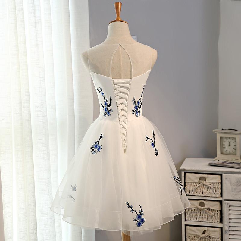 Homecoming Dresses Fitted, Embroidery Flowers Cheap Short Homecoming Dress Prom Dresses,Formal Dress