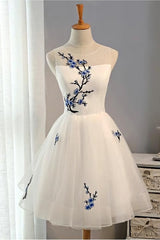 Homecoming Dress Fitted, Embroidery Flowers Cheap Short Homecoming Dress Prom Dresses,Formal Dress
