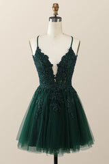 Party Dresses For Teenage Girls, Emerald Green Appliques A-line Short Homecoming Dress