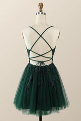 Party Dresses For Teenage Girl, Emerald Green Appliques A-line Short Homecoming Dress